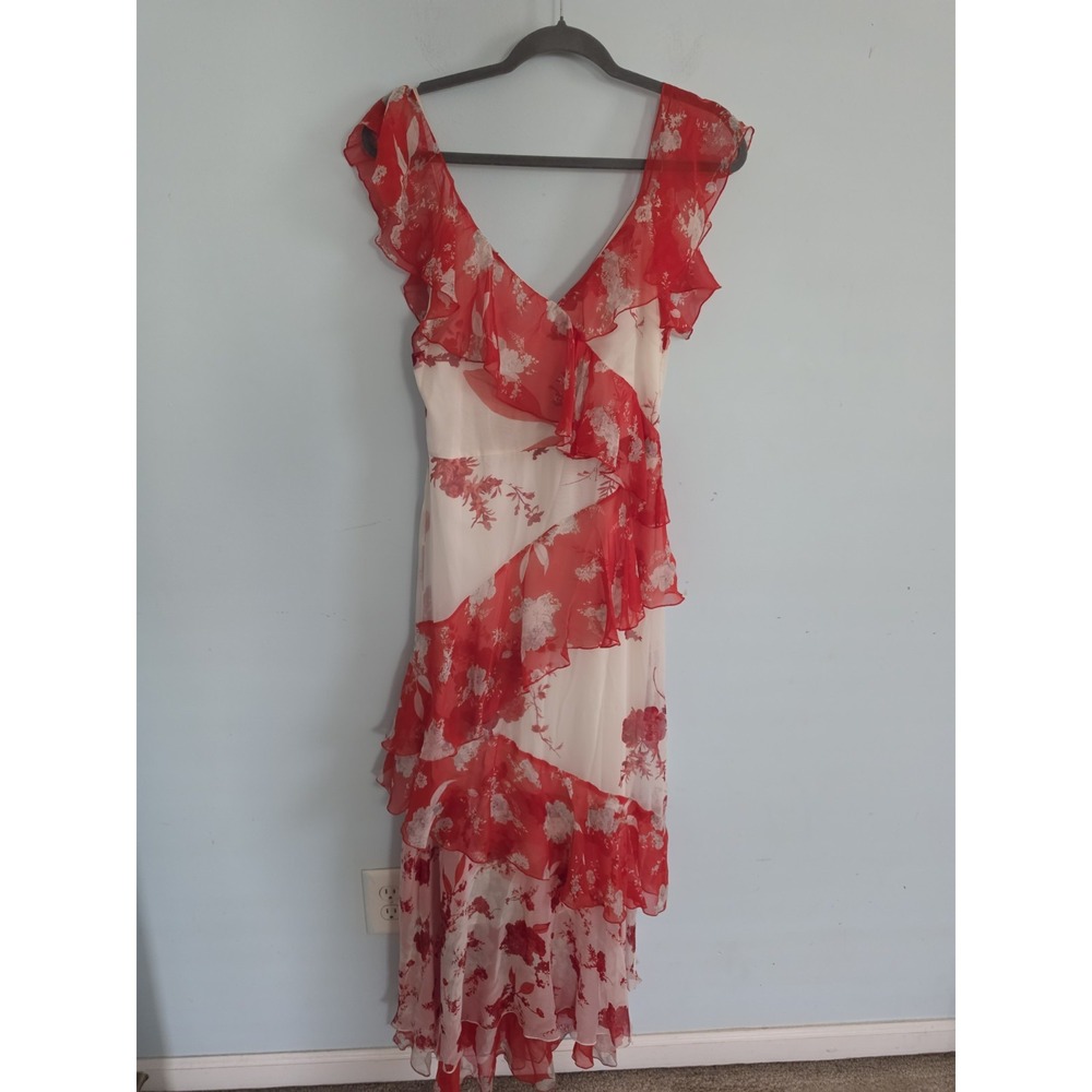 Alice + Olivia Olympia tiered floral-print silk chiffon maxi dress red/white